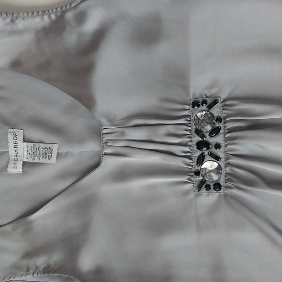 Gray Silver Top Sleevless Ruched Chunky Jeweled Regency Core Size Small - Picture 2 of 6